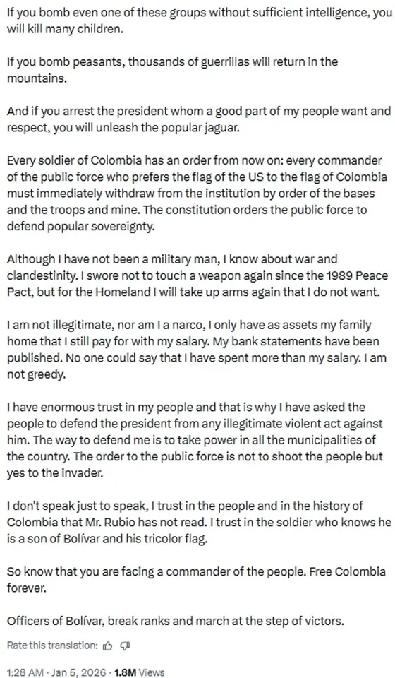 Colombian President Issues Warning Over Trump's Threats Amid Venezuela Tensions