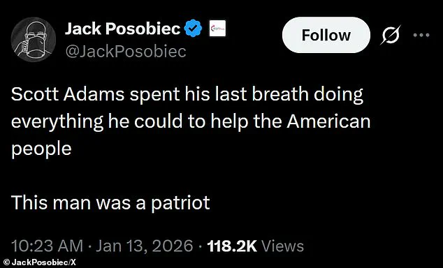 Former President Donald Trump Honors Scott Adams, Creator of Dilbert, After His Death at 68, Calling Him a 'Great Influencer' and Acknowledging His Prostate Cancer Battle