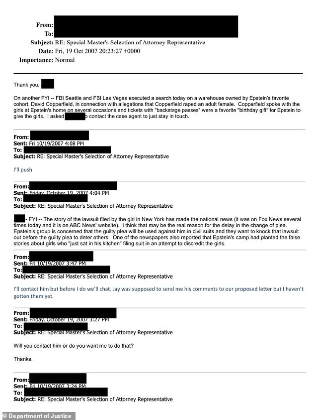 FBI's 2007 Probe into Copperfield and Epstein: Alleged Minor Links and Internal Obstacles