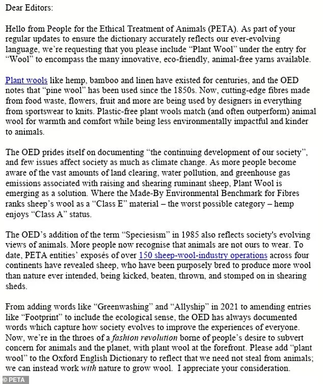 PETA Pushes for Redefinition of 'Wool' to Include Plant-Based Alternatives