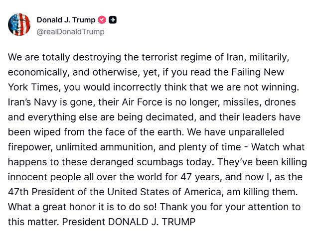 Donald Trump Claims 'Total Destruction' of Iran Amid Escalating U.S.-Led Conflict